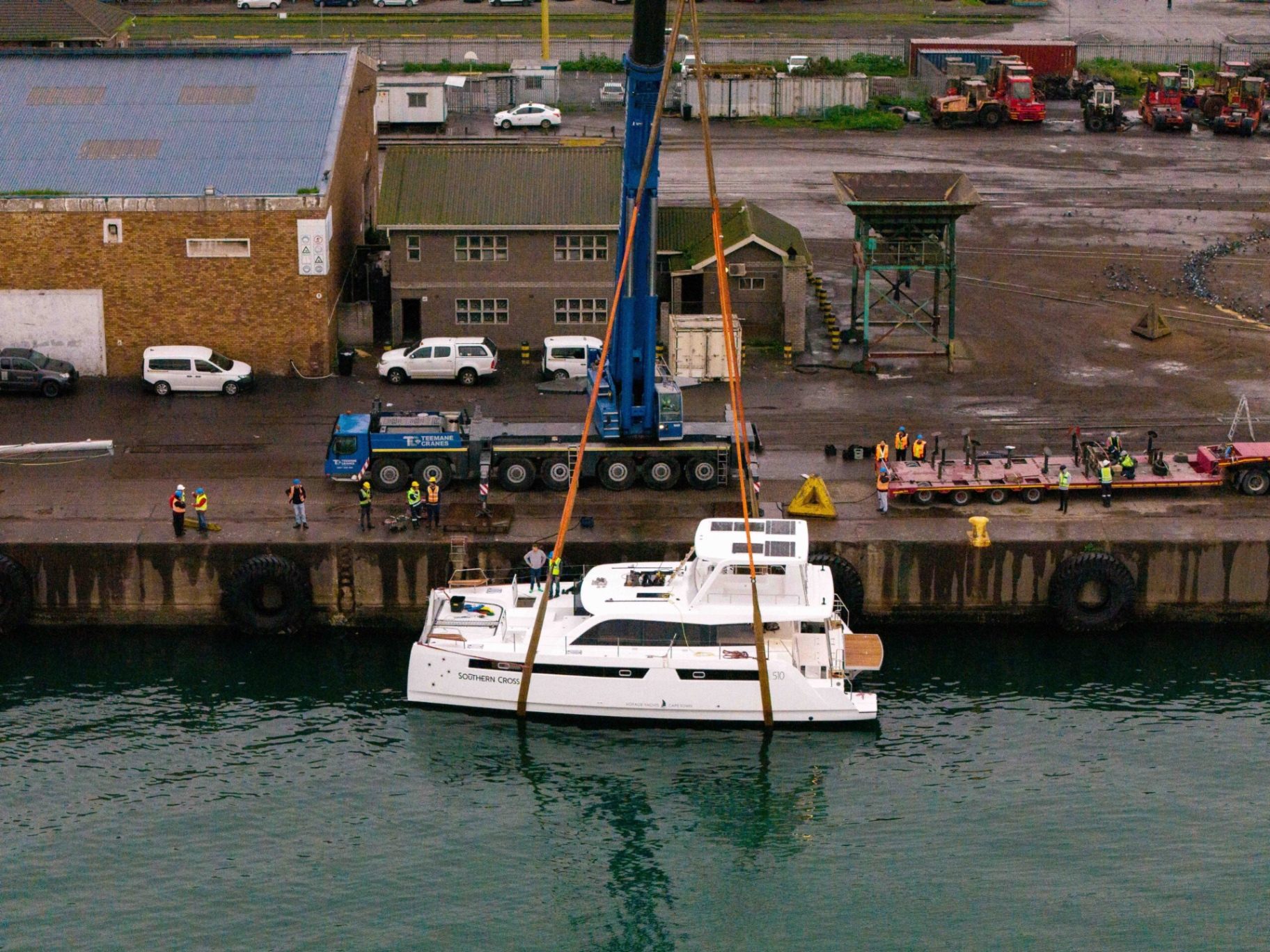 Voyage 510 being craned into the water