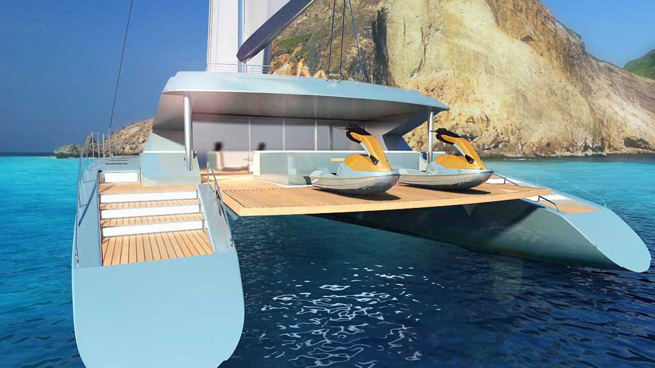 Blue Coast 75 stern platform with jet skis